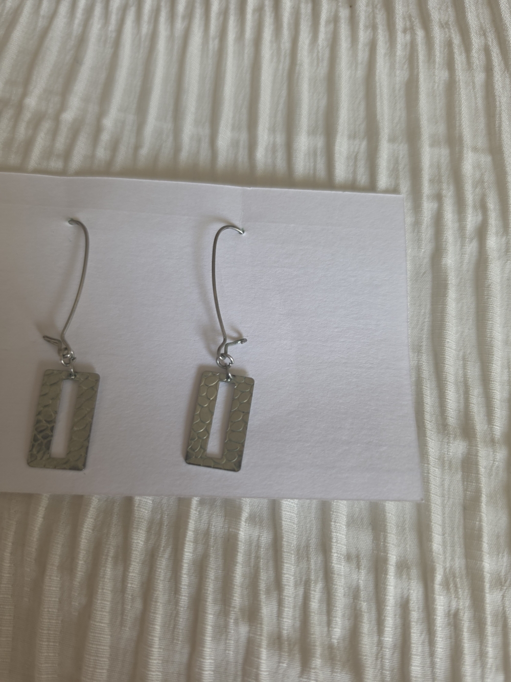Silver Rectangular Openwork Drop Earrings - Picture 2 of 4
